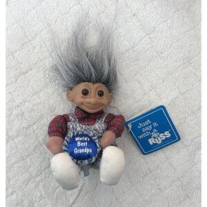 Russ World’s Best Grandpa Troll By Russ 6” Gray Hair Troll Plush Body Vintage
